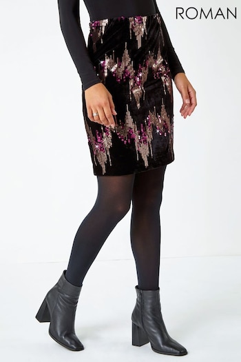 Roman Gold Zig Zag Sequin Velvet Skirt (Q72317) | £30
