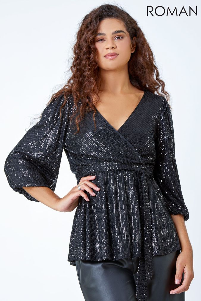 Lipsy sequin cheap wrap blouse