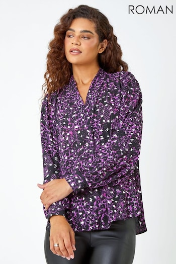 Roman Purple Metallic Abstract Print Blouse (Q72321) | £36