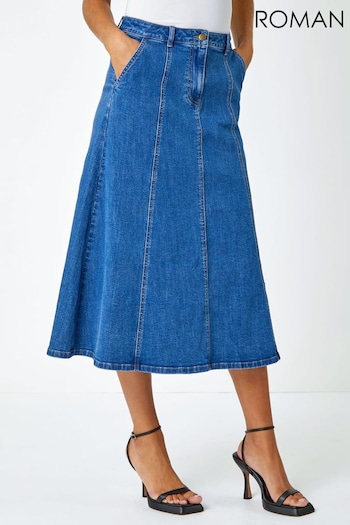 Roman Blue Panelled Pocket Denim Midi Skirt (Q72341) | £32