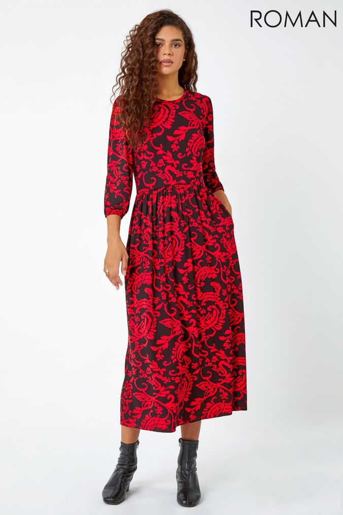 Buy Women s Red Roman 3 4 Sleeve Dresses Online Next UK