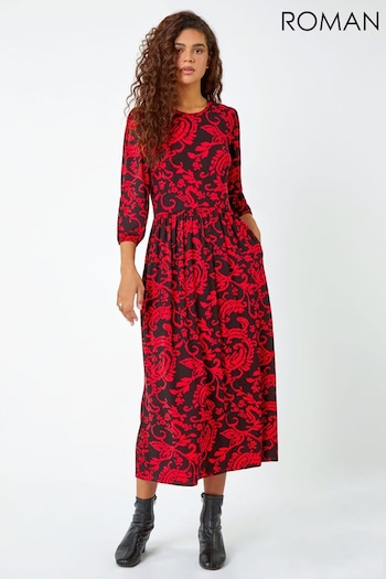 Roman Red Paisley Pocket Stretch Midi Dress (Q72348) | £38
