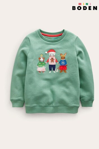 Boden Green Cosy Festive Friends Applique Sweatshirt (Q72401) | £29 - £34