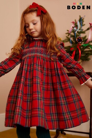 Boden Red Smocked Heritage Check Dress (Q72445) | £37 - £42