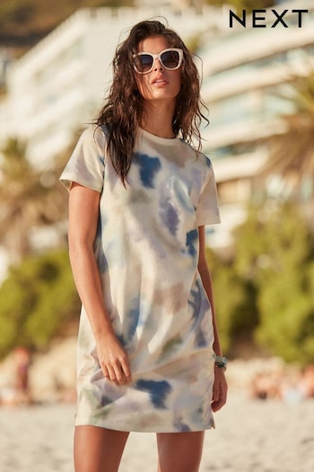 Aqua/White/Pink Crew Neck Short Sleeve T-Shirt Caraco Dress (Q72449) | £14
