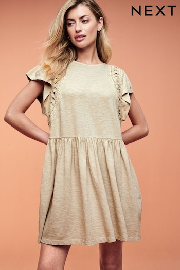 Cream Crochet Trim Short Sleeve Mini Dress (Q72457) | £38