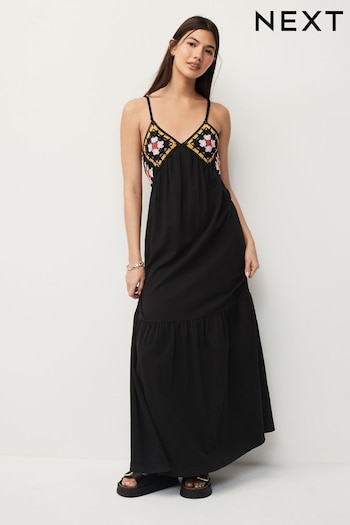Black/Yellow Crochet Detail Maxi Dress (Q72497) | £48