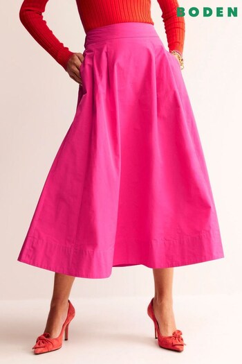 Boden Light Pink Taffeta Pull-on Midi Skirt (Q72513) | £85