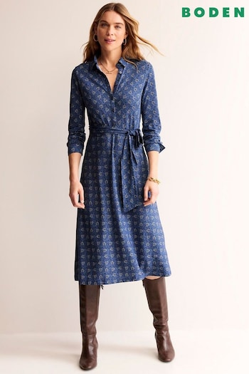 Boden Sky Blue Laura Jersey Midi Shirt Dress (Q72522) | £90