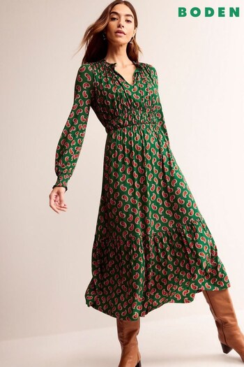 Boden Green Long Sleeve Ruched Tea Dress (Q72525) | £98