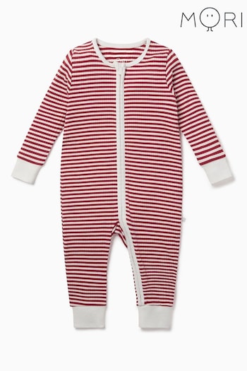 Mori Red Stripe Organic Cotton Clever Zipped Sleepsuit (Q72547) | £33