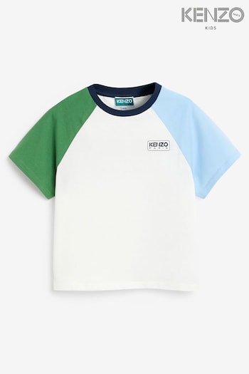 KENZO KIDS Cream Logo Short Sleeved Colourblock T-Shirt (Q72559) | £67.50