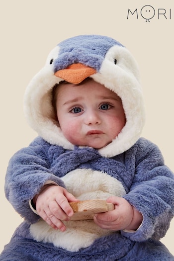 Mori Blue Penguin Recycled Sherpa Cosy Pramsuit (Q72576) | £54
