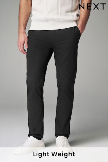 Black Slim Lightweight Stretch Chino Trousers Knee (Q72586) | £25