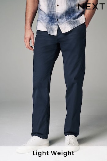 Navy Blue Straight Fit Summerweight Stretch Chino Trousers (Q72592) | £25