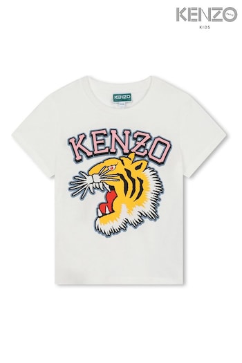 KENZO KIDS Cream Tiger Varsity Logo Short Sleeve T-Shirt (Q72597) | £57.50