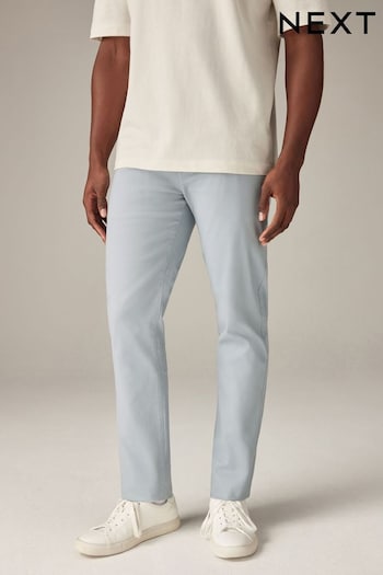 Light Blue Slim Fit Stretch Chinos Trousers broderie-trimmed (Q72609) | £22