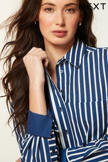 Cobalt Blue Stripe Oversized Cotton Shirt Heidi (Q72620) | £38