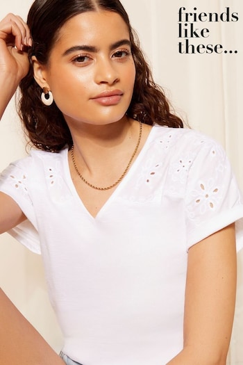 Dolce & Gabbana round-neck sleeveless dress Verde White Short Sleeve V Neck Cutwork Slubby T-Shirt (Q72624) | £25