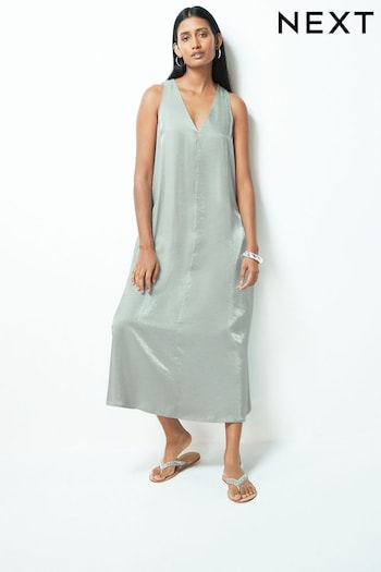 Silver Sleeveless Column V-Neck Midi Dress (Q72638) | £60