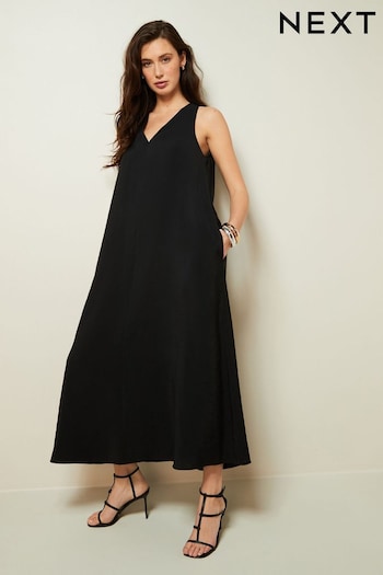 Black Sleeveless Column V-Neck Midi Dress (Q72640) | £60