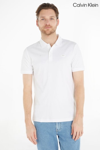 Calvin Klein Essential Smooth Cotton Slim White Polo Shirt (Q72642) | £80