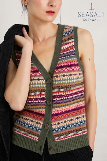 Seasalt Cornwall Pendouer Knitted V-Neck Sweater Multi Vest (Q72702) | £76
