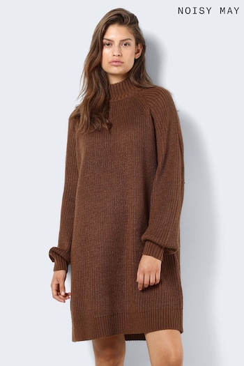 NOISY MAY Brown High Neck Knitted Jumper Dress (Q72725) | £35