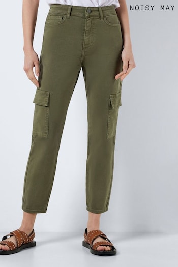NOISY MAY Natural High Waisted Cargo Straight Leg Jeans (Q72727) | £40