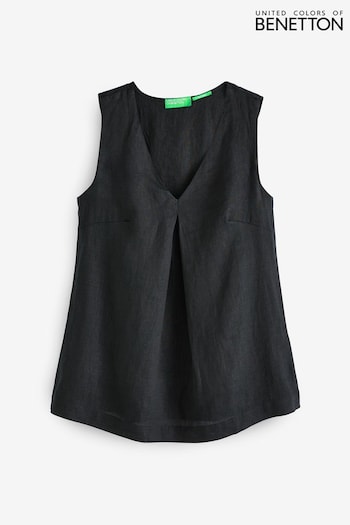 Benetton Linen Black Blouse (Q72827) | £50