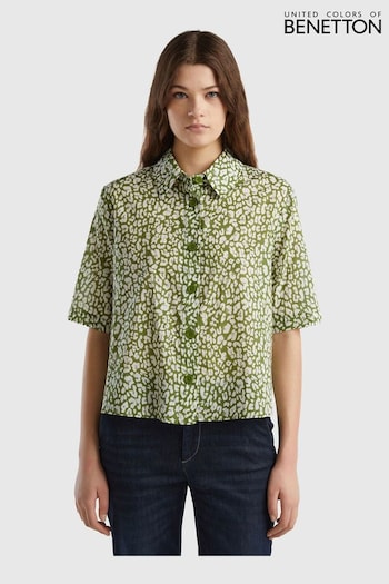 Benetton Green Floral Cotton Shirt (Q72829) | £36