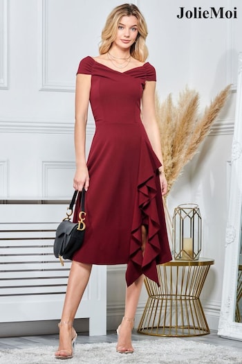 Jolie Moi Red Desiree Frill Fit & Flare Dress (Q72939) | £68