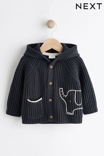 Navy Elephant Embroidered Baby Knitted Cardigan (0mths-2yrs) (Q73024) | £16 - £18