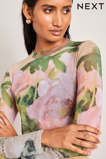 Camille Pissaro Floral License Long Sleeve Mesh Top (Q73037) | £35
