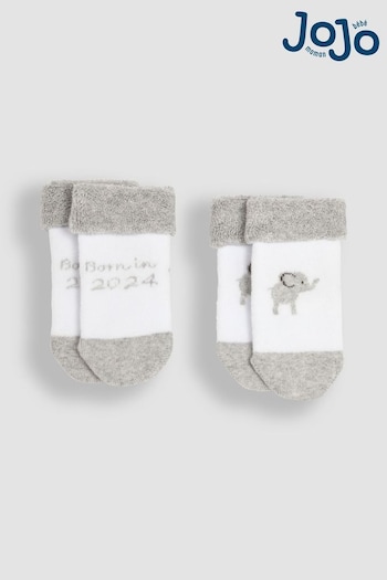 JoJo Maman Bébé White 2-Pack Born In 2024 Baby Socks (Q73130) | £5.50