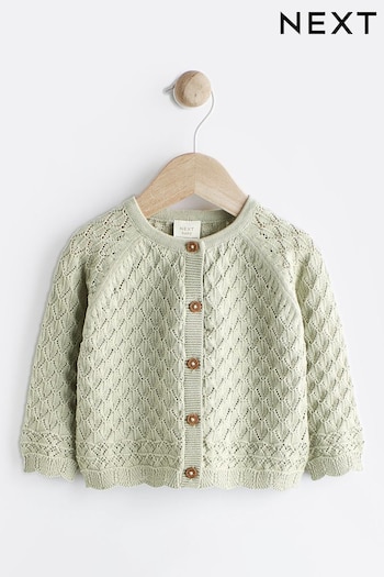 Sage Green Pointelle Baby Knitted Cardigan (0mths-2yrs) (Q73139) | £12 - £14