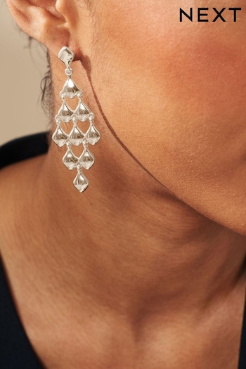 Silver Tone Diamond Cascade Earrings Made with Recycled Metal (Q73174) | £12