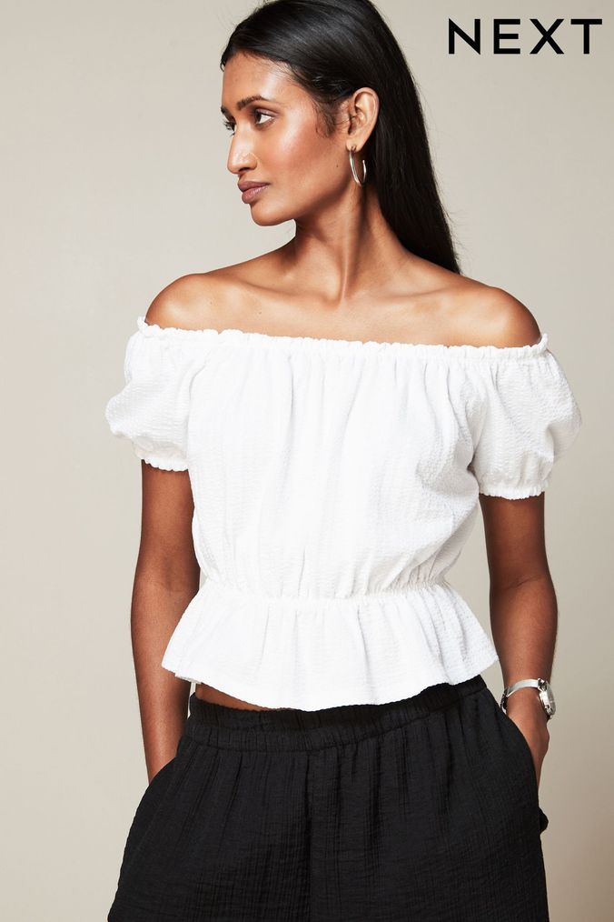 Ladies white bardot tops deals