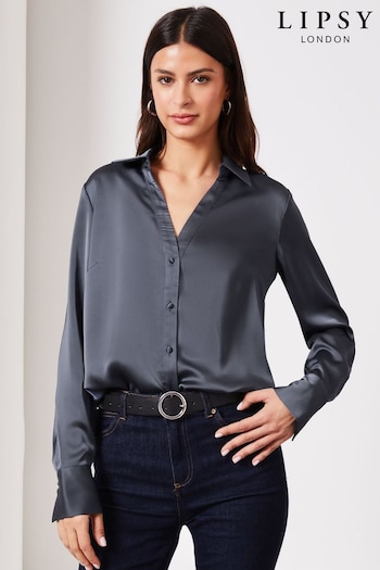 Lipsy Blue Satin Button Through Shirt (Q73206) | £34