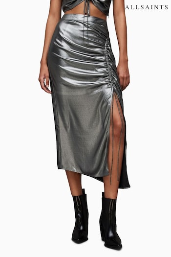 AllSaints Silver Carla Metallic Skirt (Q73411) | £119