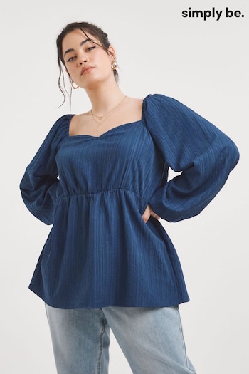 Simply Be Blue Textured Sweetheart Neck Blouse (Q73431) | £30