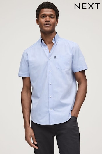 Pale Blue Regular Fit Short Sleeve Easy Iron Button Down Oxford Shirt (Q73467) | £18