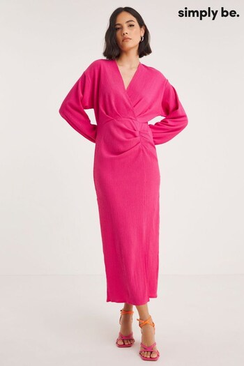 Simply Be Pink Ruched Tree Bark Midi Dress (Q73473) | £39