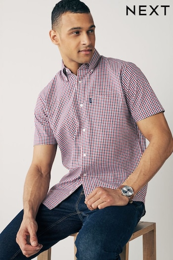 Red Gingham Check Easy Iron Button Down Oxford Shirt (Q73486) | £20