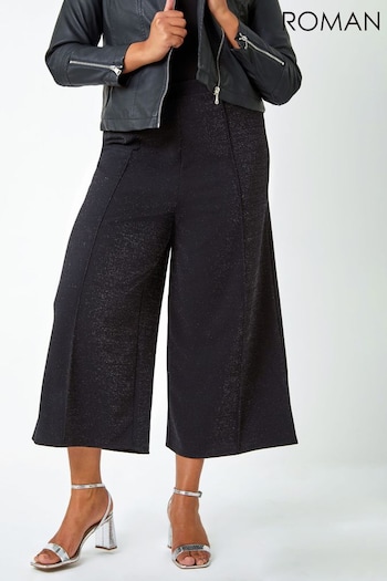 Roman Black Curve Wide Leg Glitter Stretch Trousers Jean (Q73492) | £35
