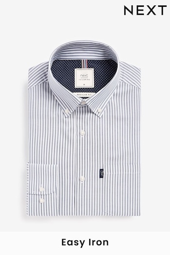 White/Blue Stripe Regular Fit Easy Iron Button Down Oxford Shirt (Q73496) | £20