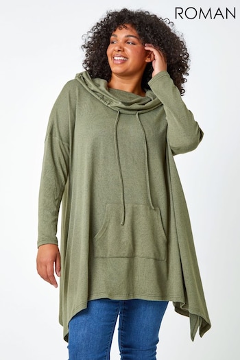 Roman Green Curve Cowl Neck Relaxed Stretch Top (Q73505) | £35