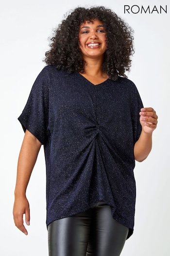 Roman Blue Curve Twist Front Glitter Stretch Top (Q73517) | £35