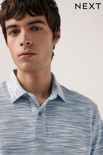 Blue Textured Textured Marl Short Sleeve Polo Shirt (Q73547) | £24
