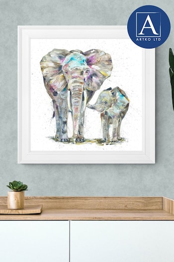 Artko White Elephant and Baby by Nicola Jane Rowles Framed Art (Q73621) | £80